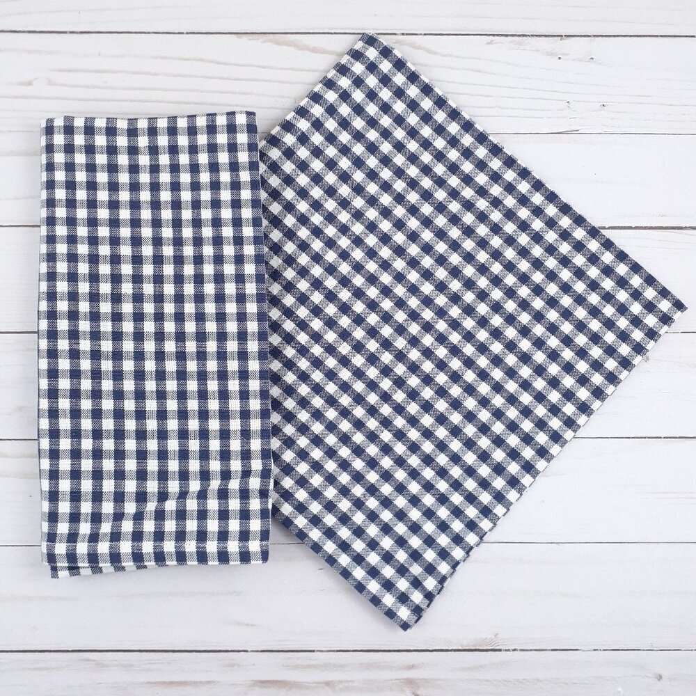 Fabric Dinner Napkins Lake Checks Set of 4 Blue 20x20 Cotton